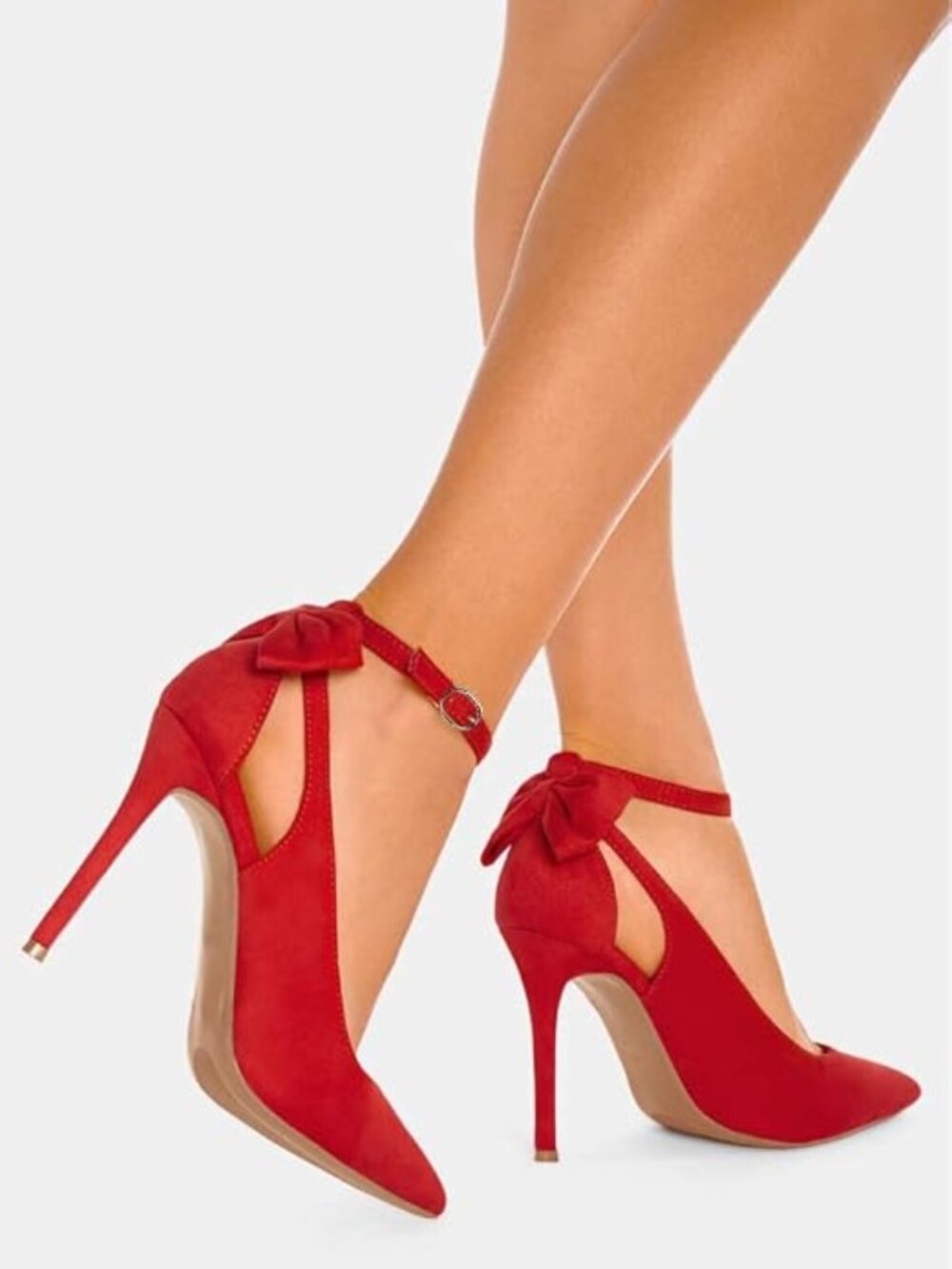 Fashare Womens Red High Heels with Bow